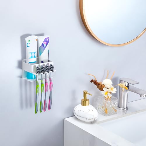 Image of Toothbrush Head Holders, Electric Tooth Brush Head Holder, Adhesive Toothpaste Holder for Shower Bathrooms, Wall Mounted Tooth Brushing Holder Organizer Storage (White, Small)