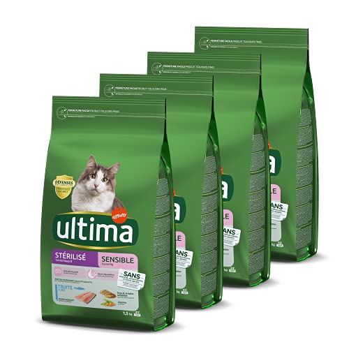 Ultima Croquetas Esterilizadas Sensible a Trucha para Gato: Pack 4 x 1,5 kg - Total 6 kg