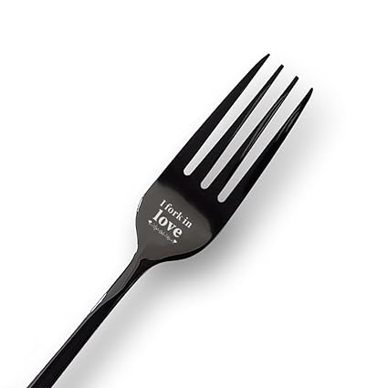 Rollepocc Engraved Dinner Fork, Stainless Steel Flatware Fork Funny Birthday Gifts, Valentines Gifts, Christmas stocking stuffers (Black-Love)