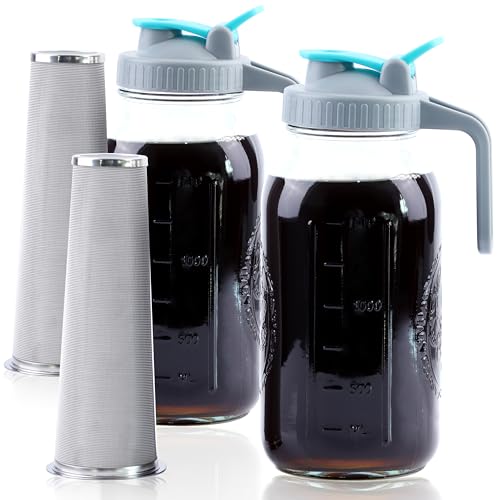 Cold Brew Coffee Maker 64 Oz Wide Mouth Mason Jar Iced Coffee Mak...