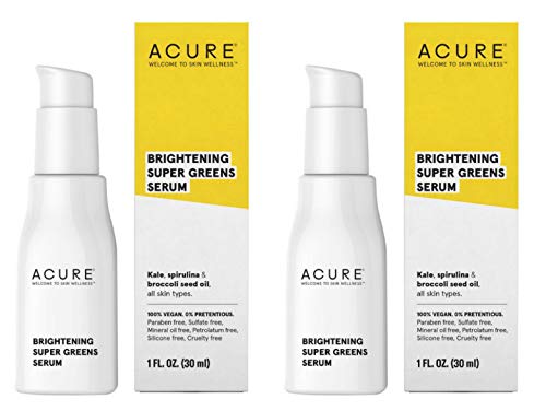 Acure Organics Brightening™ Super Greens Serum (Pack of 2) With Kale, Argan Kernel, Broccoli, Spirulina, Chlorella, Sandalwood, Tea Buckthorn, Safflower, Vitamin E, Sunflower and Orange, 1 oz. each