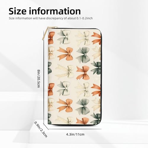 Leather Thin Slim Wallets for Women & Men - Elegant Bow Print Card Wallet Holder with Zipper2