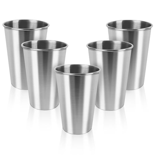 YOLCAR 5 Pack Stainless Steel Cups, 17oz Metal Drinking Glasses, Suitable for Home, Travel and Camping, 500ml
