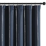 jinchan Boho Blackout Curtains for Bedroom, Silver Foil Striped Patterned Navy Blue Curtains 84 Inches Long Back Tab Room Darkening Thermal Insulated Curtains Blue Window Curtains Set 2 Panels