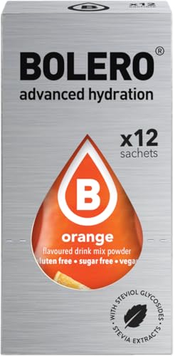 Palitos de bolero - 12 x 3 g - suficiente para x 0,5 litros de bebida sin azúcar ni dióxido de carbono - sin aspartamo - endulzados con Stevia (Naranja)