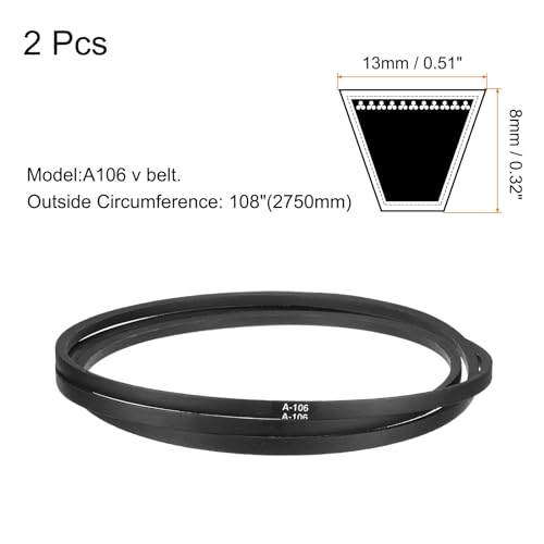 Image of uxcell 2pcs A106 or 4L1080 Classic Wrapped Rubber V-Belt, 106 inch(2700mm) Inside Circumference, A Profile V Belt