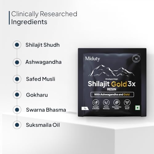Image of Miduty Shilajit Gold 3X Resin 500-1000mg Serving - Pure Himalayan Shilajit with Ashwagandha - 100% Ayurvedic - Coffee Free Formula - Lab Tested- 3 Grams Sachet