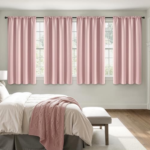 Image of MIULEE Light Pink Room Darkening Bedroom Curtains 63 Inch Length 4 Panels