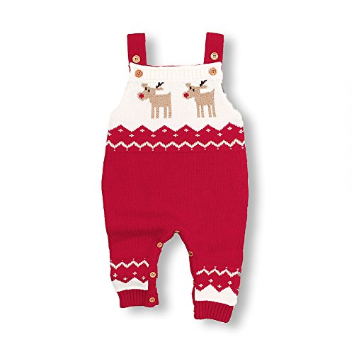 mimixiong Baby Christmas Sweater Toddler Reindeer Outfit Red Clothes (6-12Months,Red-Romper)