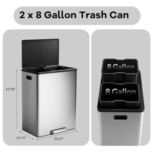 Caneca de basura doble 60L acero inoxidable con tapa soft-close miniatura 3