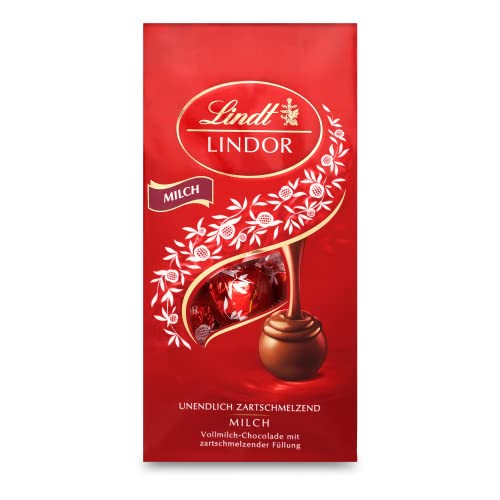Lindt Schokolade LINDOR Kugeln Milch | 2 x 137 g im Beutel | ca. 10 Kugeln Vollmilchschokolade mit zartschmelzender Füllung | Pralinen-Geschenk | Schokoladen-Geschenk (2 x 137 g)