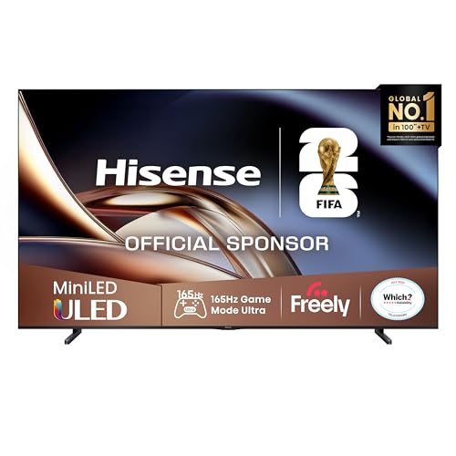 Hisense 100" 100U8QTUK MiniLED QLED 165Hz Smart AI TV - Hi-View AI Engine PRO, 165Hz Game Mode Ultra, 4.1.2 Channel, Dolby Atmos, Quantum Dot Colour, Anti-Reflection PRO with Freely, YouTube, Netflix