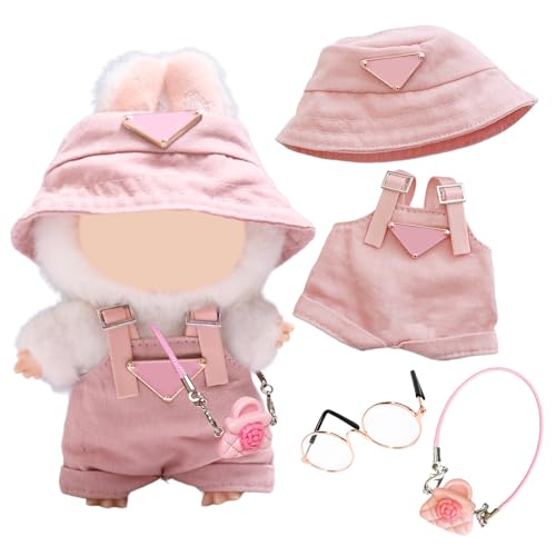 Kleidung für 17 cm Puppen Overall mit verstellbaren Trägern Mütze Brille Blumentasche für die 17 cm Mini Plüsch Puppen Plüschpuppe Nicht im Lieferumfang Enthalten Rosa