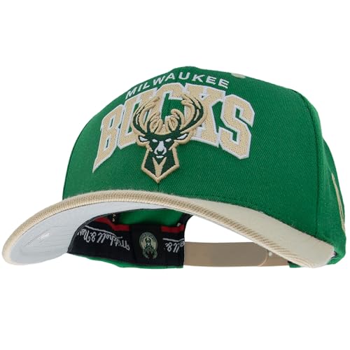 Mitchell & Ness Team Arch Casquette de Baseball avec Fermeture Classic Red Snapback - Milwaukee Bucks (Vert/Beige)