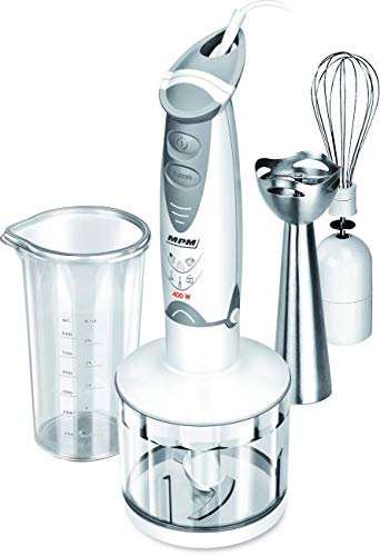 MPM MBL-03 Set Batidora de Mano Picadora y Varillas, con Accesorios, Acero Inoxidable, Función Turbo 400W, Libre de BPA, 300 W, 600 milliliters