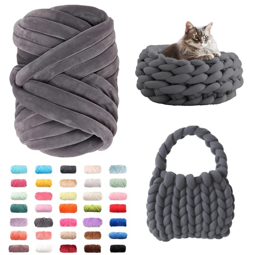 Fhlprte Armstricken Wolle 500g Dicke Wolle Garn wolle zum armstricken Chunky Yarn Schlauchgarn Häkelwolle Isländische für Anfänger Decken Tasche Handstrickgarn (Dunkelgrau)
