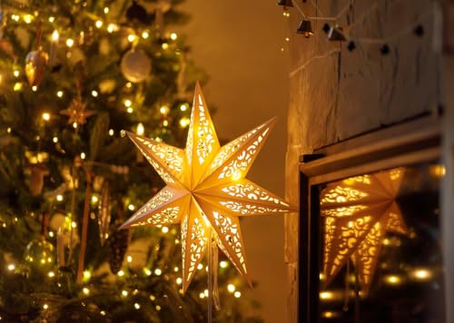 Fond de Noël 4.6x2.5m avec sapin décoré et lanterne étoile en papier pour studio photo