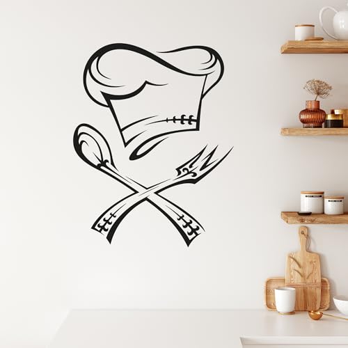 Wandtattoo Küche – Selbstklebender Aufkleber Mit Kochmütze & Besteck, 73x57 Cm In Türkis