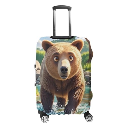Bear Crossing The River Cartoon Luggage Cover, Elastic Luggage Protector Fits 19-32in Suitcases, Washable & Anti-Scratch Suitcase Cover for Men Women S4