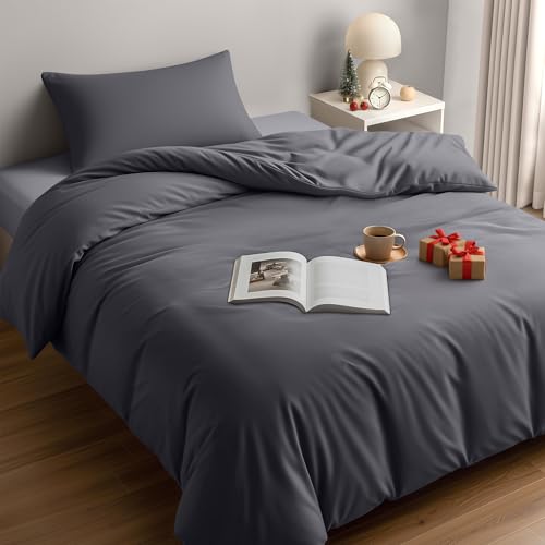 Utopia Bedding Funda Nordica Cama 90 - Microfibra Juego de Funda de Edredon 135x200 cm y 1 Funda de Almohada 50x75 cm (Gris)