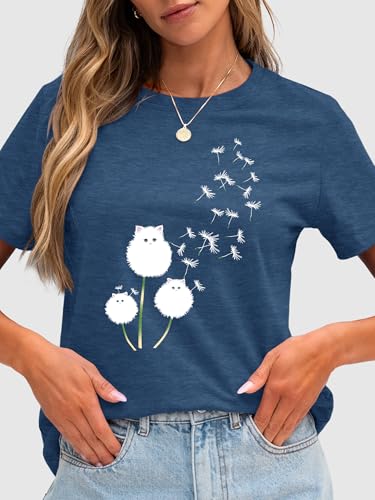 Image of Anbech Womens Dandelion Graphic T-Shirts Teen Girls Cute Sunflower Print Casual Tee Tops