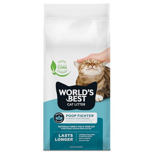 WORLD'S BEST CAT LITTER Poop Fighter Maximum Odor Defense, 8-Pounds - Natural Ingredients, Quick Clumping, Flushable, 99% Dust Free & Made in USA - Long-Lasting Odor Control & Easy Scooping