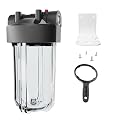 Purcooflow 10" x 4.5" Whole House Water Filter Housing – 1" NPT Stainless Steel Ports, Heavy Duty Clear Filter Sump – Double O-Ring Leak-Proof with Pressure Release Valve – Fits All 10x4.5 Filters