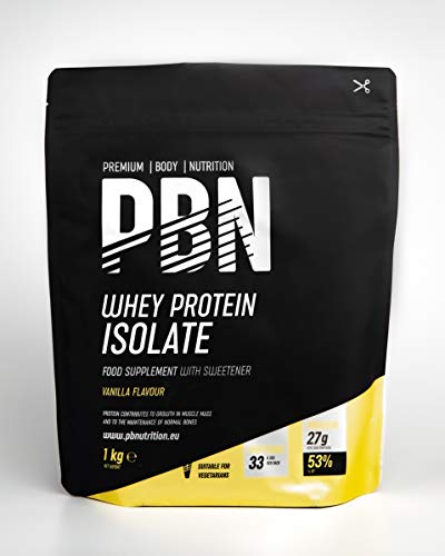 Premium Body Nutrition - Aislado de proteína de suero de leche en polvo (Whey-ISOLATE), 1 kg, sabor vainilla (33 porciones)