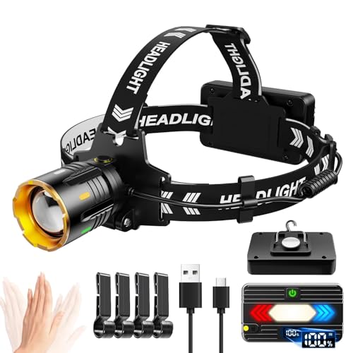 Keelang Stirnlampe LED wiederaufladbare Superhelle Kopflampe, Sensor Stirnleuchte, extra große Batteriekapazität, IP67 wasserdicht für Camping,...