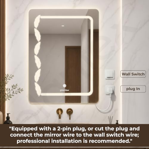 Image of Plantex LED Bathroom Mirror with 3 Tone /Designer Mirror for Living Room /Bedroom /Dressing Room - Rectangle Shape (18 x 24 Inch) - Wall-Mounted