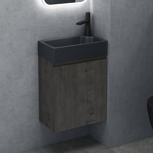 doporro Badezimmerschrank Badmöbel-Set in grau-braun BxTxH: 46x26x63cm Waschtisch mit Unterschrank mit Mineralguss-Waschbecken in matt Anthrazit Gäste-WC Wandmontage Pisa02