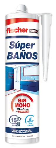 fischer - Silicona Blanca Superbaños 280ml | Sellador Flexible Antimoho para Cocinas y Baños | Adhesión Duradera en Múltiples Superficies | Sin Olores Fuertes | Alta Elasticidad | Uso Interior