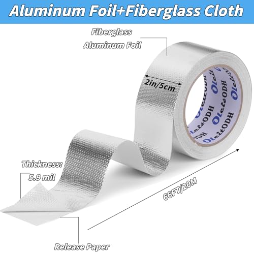 Image of 6 Pack Aluminum Foil Tape 2 Inch x 66 FT Fiberglass Heat Shield Tape | Self-Adhesive, Reflective Foil, Heat Resistant, HVAC, Furnace, Dryer Vent, Engine Bay, Pipe Insulation, Repairs