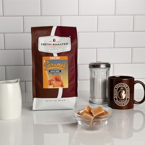 Image of Fresh Roasted Coffee, Decaf Caramel Flavored Drip Ground Coffee, Medium Roast, Kosher, 2 lb (32 oz)