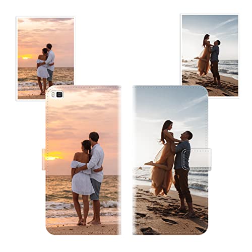 Sunrive Personalisierte hülle kompatibel mit Huawei P8 Handyhülle Benutzerdefiniert,Schutzhülle Lederhülle handykette universal Etui mit Eigenem Foto Bild Text Persönliche