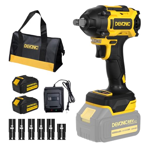 Devonic Cordless Impact Wrench,330ft-Lbs(450N.m) 21V Brushless Power Impact Wrenches,2800RPM High Torque Impact Gun with 2x 4000mAh Batteries, Charger, Electric Impact Wrench For Car Home (450N)