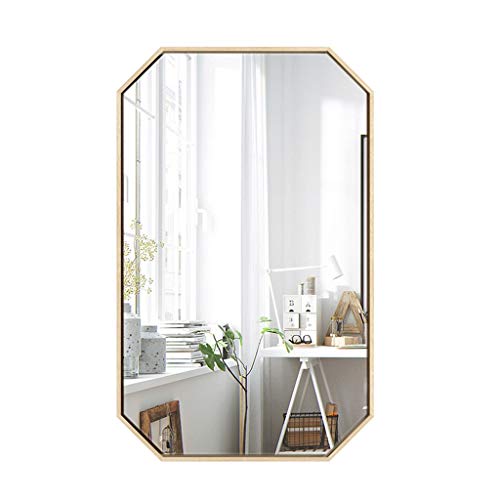 Espejo de Pared Grande Limpio Octagonal Espejo de vanidad Hierro Marco Dorado Aparador Espejo para entradas Salones, baños, decoración de Espejos para el hogar (40x60cm, 50x80cm)