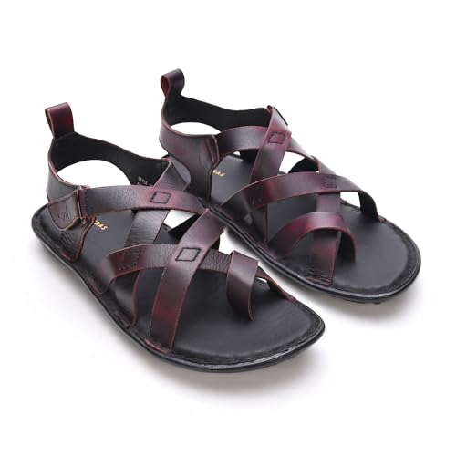 Image of MARDI GRAS Leather Sandals for Men | Casual Sandals with PU Sole & Foam Insole | Adjustable Straps, Breathable Leather Lining