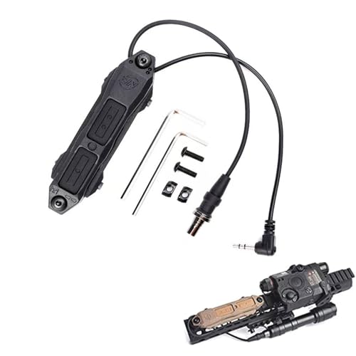 Gembed Peq 15 Dual Pressure Switch Tactical Remote Flashlight Tape Switch Tactical Light Plug 2.5mm Plug Double Switch Control Light Mlok Flashlight Mount M300 M600 PEQ15 Airsoft DBAL Series(Black)