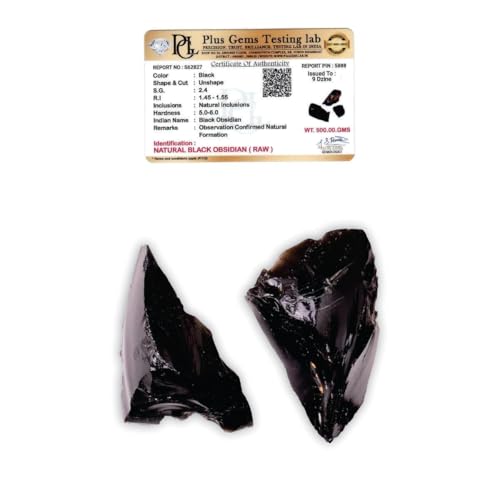 Image of Certified Black Obsidian Raw Crystal Stone (500 Gm) with Authenticity Certificate | Protection, Grounding & Energy Cleansing | Natural Healing Decorative Crystals Home Decor & Office Desk (2-4 Pcs)