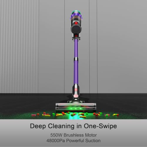 Image of Cordless Vacuum Cleaner, 550W 48kPa 60 Mins Runtime Vacuum Cleaners for Home, Stick Vacuum with Intelligent Display, Rechargeable Battery and Anti-Tangle Brush, Perfect for Pet Hair /Carpet