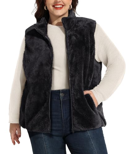 Chaleco de forro polar RITERA talla grande con cuello alto y cremallera para mujer