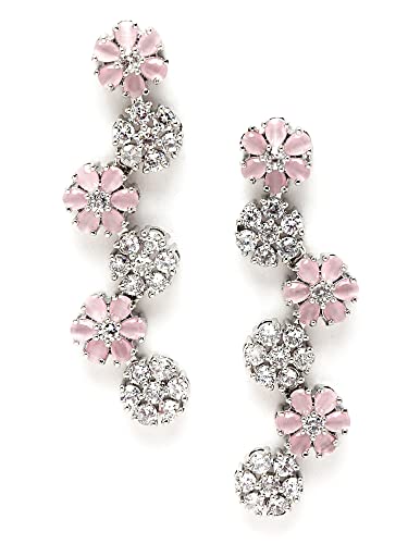 Karatcart Silver Tone Pink Floral AD Necklace Set for Women - Image 6