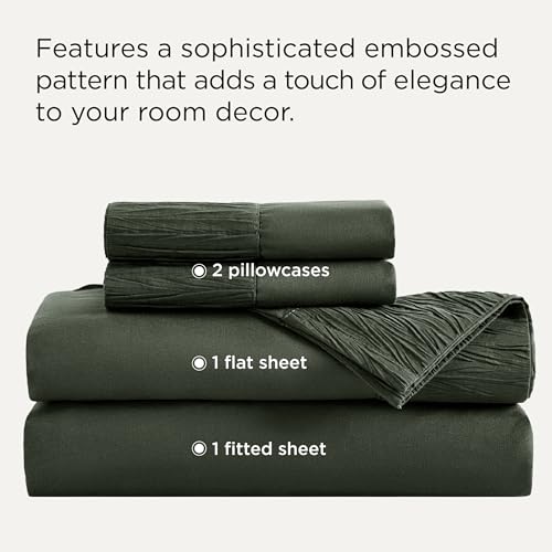 Image of Bedsure Full Size Bed Sheets - 4 Pieces Soft Full Sheet Set - Breathable & Cooling - Hotel Luxury - Easy Care Polyester Microfiber Bedding for Women, Men, Olive Green