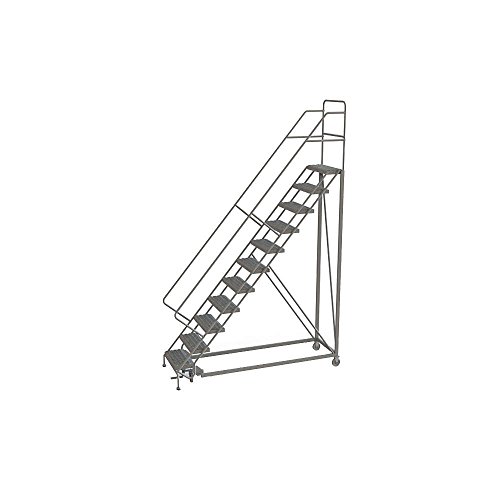 Image of Tri-Arc KDEC111242 11-Step Forward Descent Safety Angle Steel Rolling Industrial and Warehouse Ladder with Grip Strut Tread, 24-Inch Wide Steps