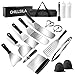 CHILLSILA Spatule pour Barbecue, 16 Pcs Ensemble d'accessoires pour Plaque chauffante BBQ, Spatule Ustensiles Set pour la Cuisine et Le Camping en Plein Air (Noir)