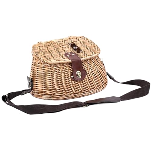Cesta de pescado Cesta de pescado con tapa y correas ajustables Cesta de pescado de pesca clásica para pescado para pescado atrapado, canasta de mimbre vintage para picnic, canasta de mimbre con tapa