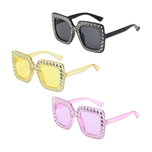 Wnzdp 3Pcs Elton John Glasses Funky Rhinestone Unisex Disco Glasses for Parties Festivals and Glamorous Outfits AbbaGlasses for Shopping Outings Beach Games