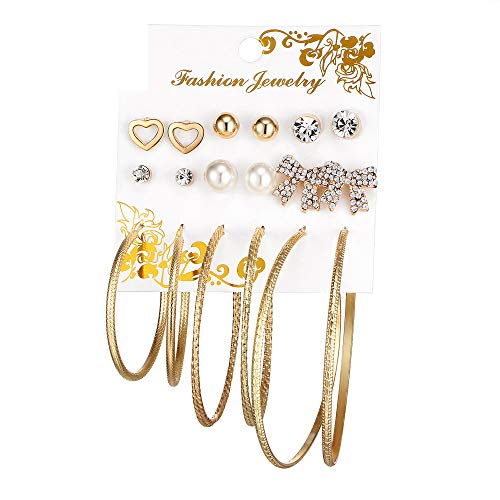 AD & Pearl Stud & Hoop Earrings Set
