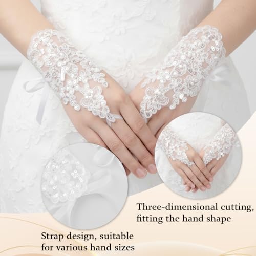 Image of PATPAT Bridal Wedding White Gloves for Women with Pearl, Elegant Lace Gloves for Women Princess Glove for Bride, Cosplay & Formal Events Banquet Stage Performance Accessories